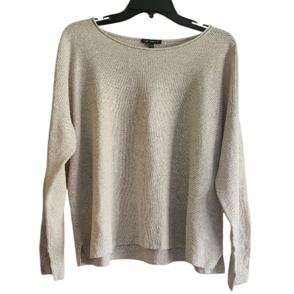 Eileen Fisher M L Light Beige Oatmeal Crew Neck Sweater